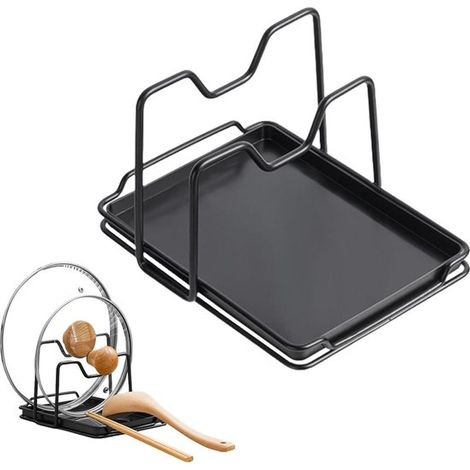 Topfdeckelhalter, Löffelhalter – Küchenregal – Herdmatte – Schneidebrett – Abtropfschale – schwarz (1/5)