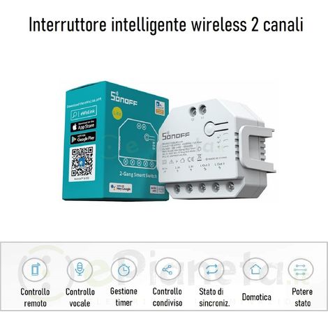 Interruttore Wireless controllo remoto luci porte tapparelle domotica con Alexa smartphone 2 moduli switch SONOFF DUALR3