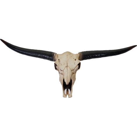 Décoshop26 – Crâne décoratif tête de taureau longhorn 132cm en polyrésine – Résistant aux intempéries – Pour intérieur/extérieur – 40002845