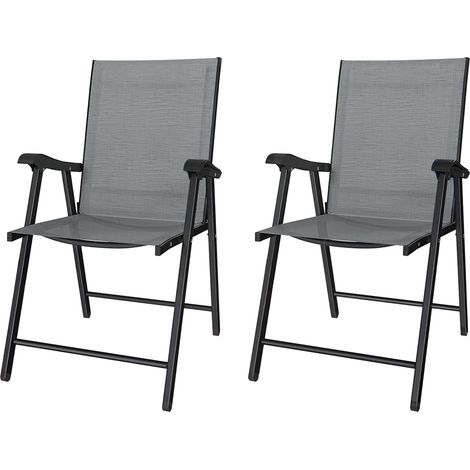 Lot de 2 chaises pliantes avec dossier haut et accoudoirs, gris clair (1/5)