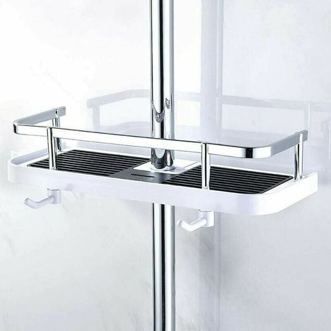 Etage de Douche Mural réglable, Panier Salle de Bain Cuisine Rangement Fixer sur Tuyau, serviteur Douche métal Anti-Rouille, Support Mural Pratique Commode 30x12x6 cm, (1/5)
