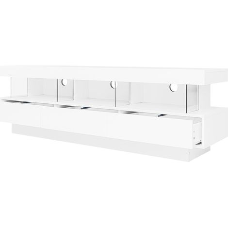 Mueble TV blanco brillo 160x38x50,5 cm con 3 estantes de vidrio y LED (1/5)