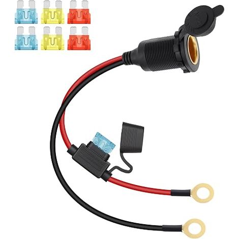 Cigarette Lighter Socket Extension Cable 12V/24V Female Cigarette Lighter Socket to O-Ring Terminal with Waterproof Cover and 20A Fuse for Cars Boats etc 0.5M (1/5)
