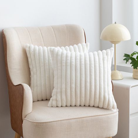2pc Coussin déhoussable Ivoire Rayures Velours côtelé Coussin déhoussable 50 x 50 cm (1/5)