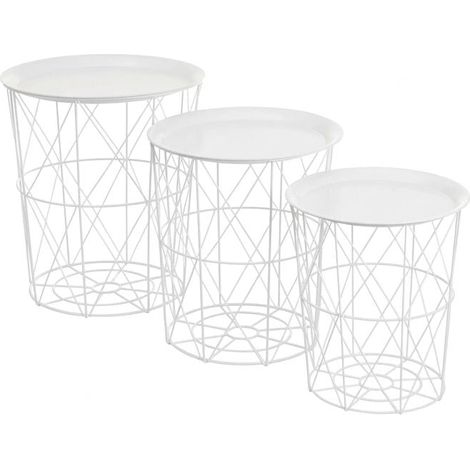 Set 3 Tavolini da Salotto Design Moderno Metallo Bianco Casa 40x40x44cm (1/5)
