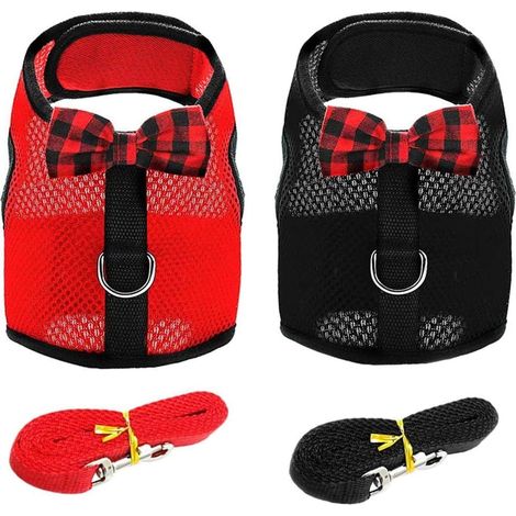 Harnais Pour Lapin - Gilet En Maille Respirant Réglable Avec Laisse - Pour Petits Animaux Chat Furet - Lot De 2 Rouge Et Noir Taille M (1/5)