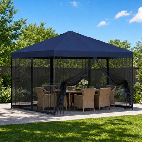 vidaXL Abri de jardin avec parois 3 x 3 m Bleu Polyester et Acier (1/5)