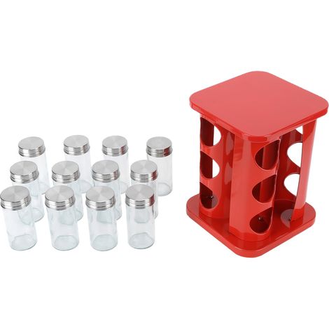 Porte-épices rotatif en acier inoxydable, rouge, pour comptoir. (1/5)