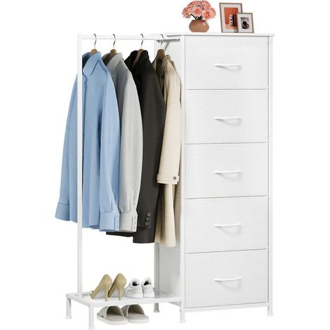 Stoffkommode mit Kleiderstange, 5 Schubladen, weiß, für Schlafzimmer & Flur (1/5)