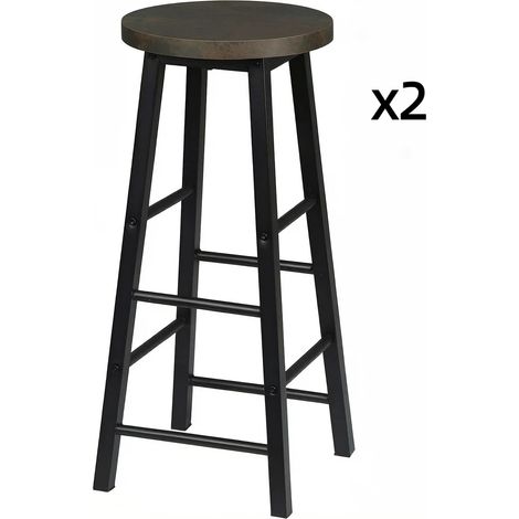 Lot de 2 tabourets de bar avec dossier et repose-pieds, assise MDF, cadre en métal, hauteur d'assise 71 cm, couleur noire (1/5)