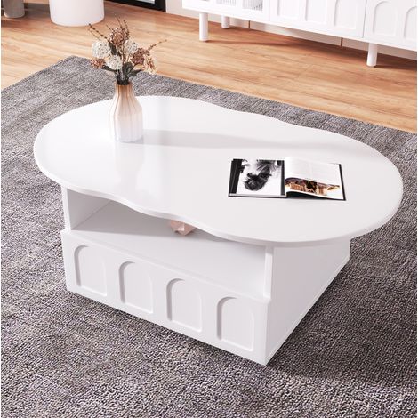 Tavolino a forma di nuvola 100x60x40,5 cm in truciolare con 1 cassetto e ripiano aperto, bianco (1/5)