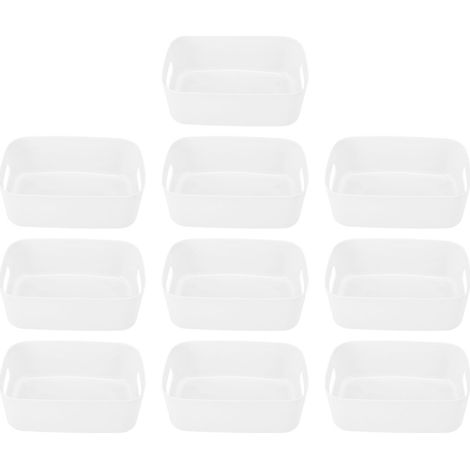 boîte de rangement-Organizer Set - 10 Mini Corbeilles de Rangement avec Poignées PP Blanc Stackable pour Bureau Cuisine (1/5)