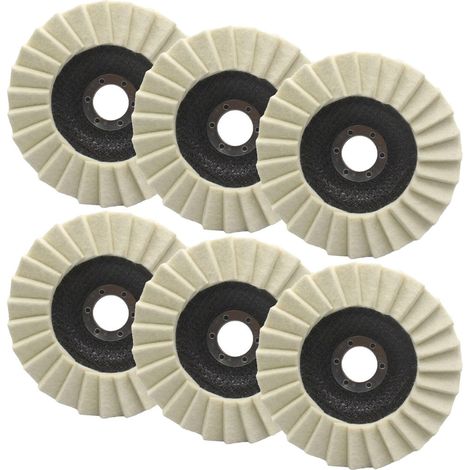 Lot de 6 disques de polissage en laine pour meuleuse d'angle - 125 mm - Disque brillant - 22,23 mm (1/5)