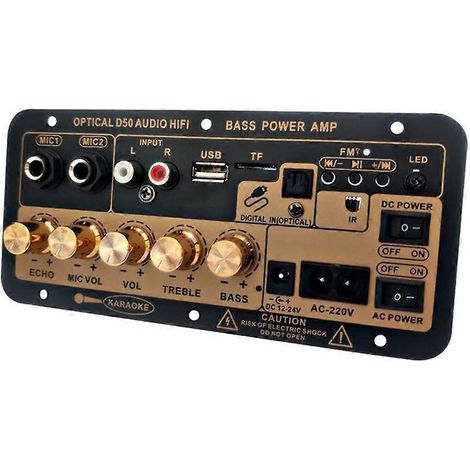 Carte d'amplification D50 avec audio optique, Bluetooth, port USB, radio FM, lecteur de carte TF, caisson de basses DIY pour la maison et la voiture - Prise UE (1/4)