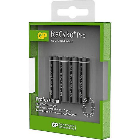 GP pilas recargable recyko+ r03 850mah , Pilas recargables LR03 AAA 800 mAh 100 AAAHC/CB4. Paquete de 4 baterías con una capacidad de 800 mAh. Tienen un voltaje de 1.2 V. Útiles pa (1/4)