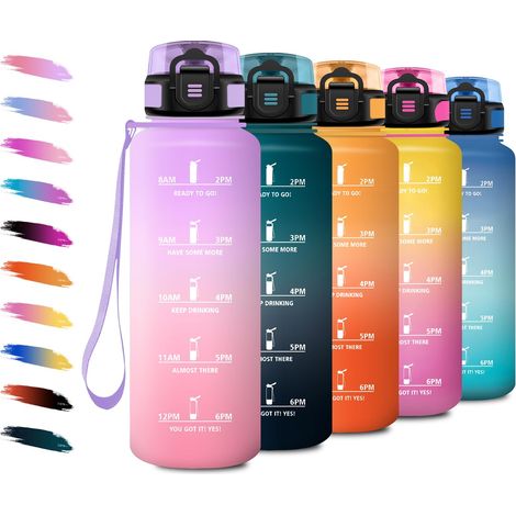 Gourde Sport 1.5L, Bouteille avec Marqueur de Temps, Bouteille avec Filtre, Grande Gourde, Étanche et Réutilisable, pour Voyage, Camping, Course à Pied, Extérieur, Cyclisme (1/5)