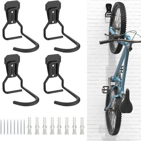 Lot de 4 crochets de rangement pour vélo – Supports muraux en fer – Conception verticale pour économiser de l'espace – Compatible VTT et vélos de route (1/5)