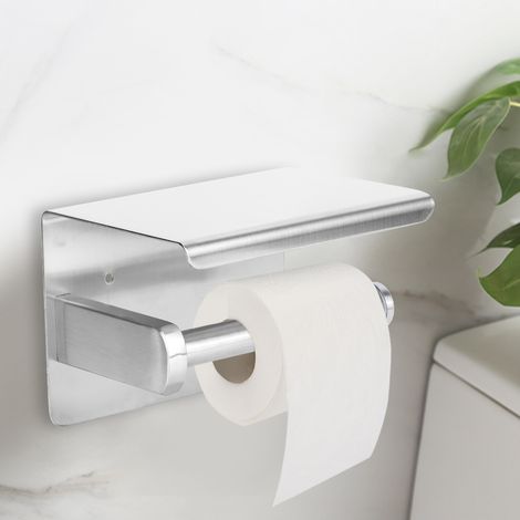 Gebürsteter Toilettenpapierhalter aus Edelstahl, Handtuchhalter mit Handyablage (1/5)