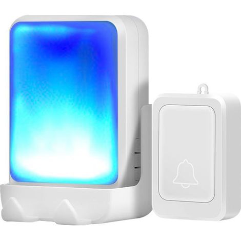 Campanello con torcia, 7 colori, alta luminosità, 4 livelli di volume, portata wireless di 183 metri, adatto per case, uffici, anziani e persone con problemi di udito (1 ingresso + 1 ingresso). (1/5)