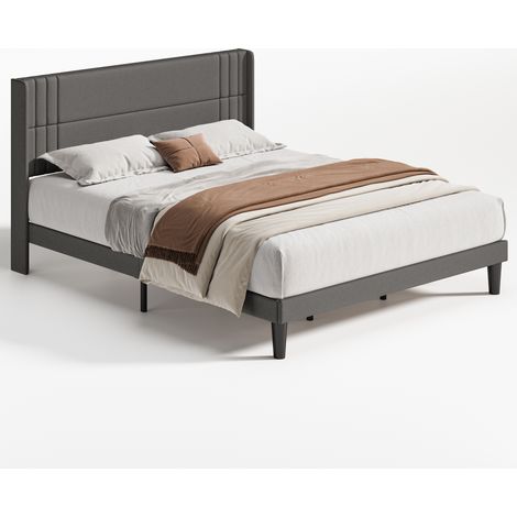 Bealife Doppelbett 180 x 200 cm Gepolstert mit Kopfteil Leinenbezug Holz und Metallrahmen mit 20 cm Stauraum Dunkelgrau