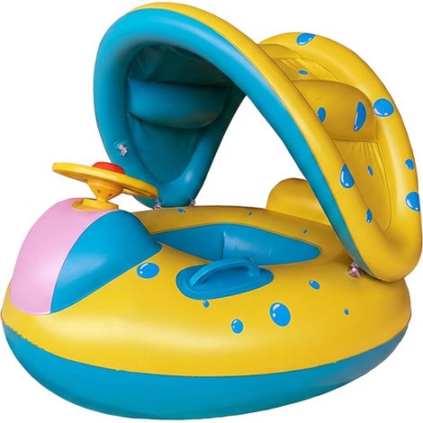Flotador de natación para bebés, flotador de piscina para bebés con toldo, flotadores inflables para nadar con forma de coche de dibujos animados, asiento (1/5)