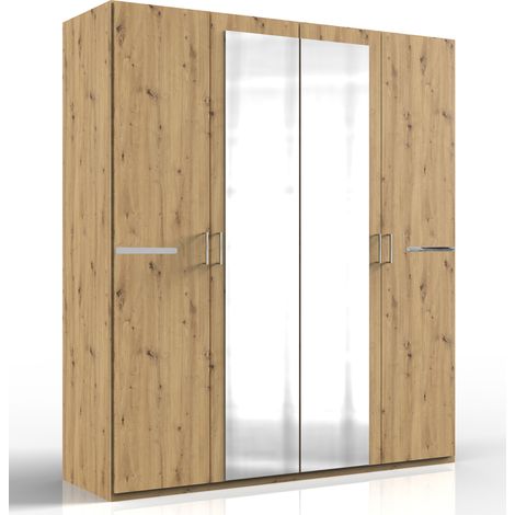 Armoire placard meuble de rangement coloris imitation chêne Artisan/chrome brillant - Longueur 180 x Hauteur 210 x Profondeur 58 cm -PEGANE-
