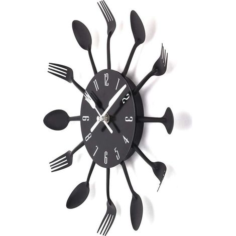 Küchenuhr mit Spiegeleffekt und abnehmbarem 3D-Aufkleber für Löffel und Gabel