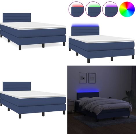 Sommier à lattes de lit matelas et LED bleu 120x190 cm tissu - Sommier Tapissier - Matelas LED - Literie Bleu - Chaise Lit - Chambre À Coucher - Home & Living (1/5)