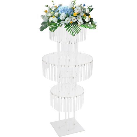 Support à fleurs de mariage à 5 niveaux en acrylique transparent, présentoir décoratif avec pendentifs cristal, centre de table sur pied pour banquet, fête, et anniversaire (110 cm hauteur, base carré (1/5)