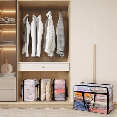 Bac de rangement transparent pour les vêtements, passage en plastique pour le filtre, barre de vidange, avec dragée, 60L, 60x42x24cm, 4 pièces