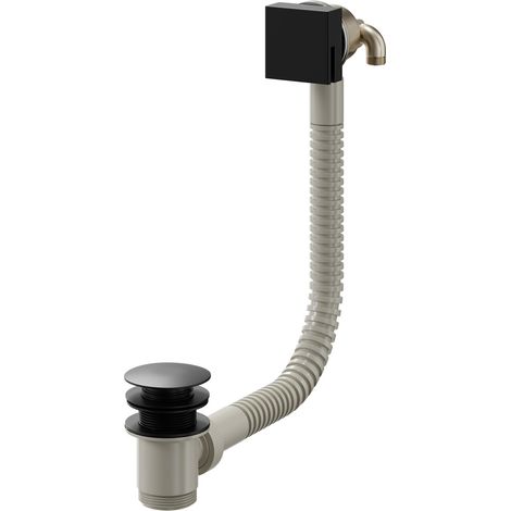 Colore Square Matt Black Free Flow Bath Filler with Push Waste and Overflow (1/5)