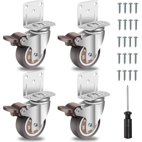 50mm Roulettes pour Meubles avec 4 Frein, Plaque de Montage en L, Roulette Charge Lourde Jusqu'à 270KG, Caoutchouc pour Tous Les Sols, Meuble, Étagères,Coffres à Jouets,lot de 4 (1/4)
