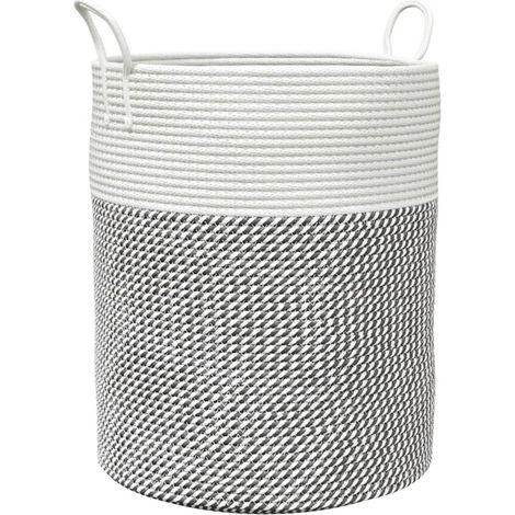 Panier de rangement gris et blanc Ø38x46 cm coton