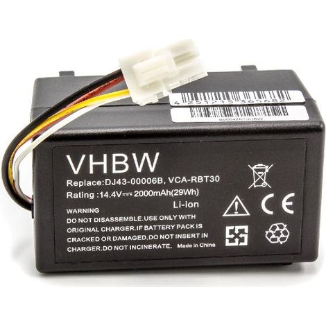vhbw batteria compatibile con Samsung Navibot SR8950, SR8980, SR8940, SR8981, VCR8940 home cleaner (2000mAh, 14,4V, Li-Ion)