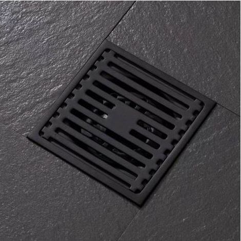 Drain de douche carré amovible pivotant en acier inoxydable avec couvercle à motif (drain de douche noir) (1/4)