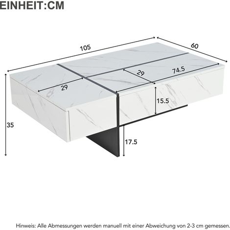 WF323711WAA) Moderner weißer Couchtisch mit LED-Beleuchtung, Marmormuster, Hochglanz Tischplatte - 1056035cm - Unregelmäßiges Design Couchtisch, Couchtisch, Sideboard für Wohnzimmer (1/5)