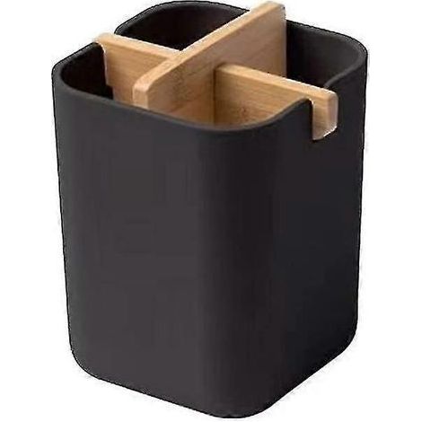 Porte-brosse à dents en bambou à 4 compartiments, gobelet de douche pour brosse à dents et dentifrice, porte-ustensiles pour la cuisine (noir A) (1/5)