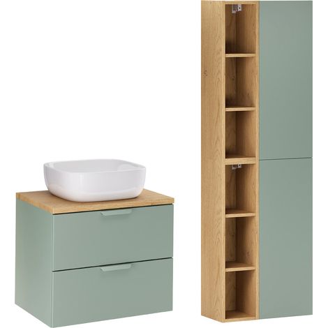 Mueble lavabo 60cm y pedestal Oria verde mate (1/4)