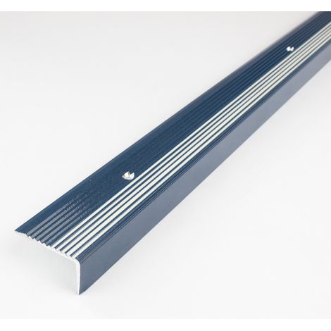 Treppenkante / Treppenkantenprofil / Winkelprofil (Größe 20 mm x 40 mm) aus Aluminium, mit abriebfester Spezialemaillierung und 5 nachleuchtenden Rillen, gebohrt, von Auer Metall-blau-1000 (1/4)