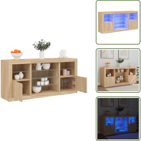 Sideboard mit LED-Leuchten Sonoma-Eiche 142,5x37x67 cm - Schreibtisch - Wohnzimmermöbel - Sideboard - Regal - TV-Stand