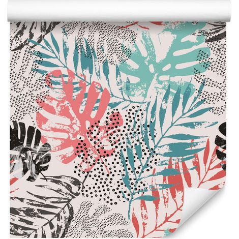 Papel pintado moderno con estampado de hojas tropicales para salón y dormitorio, 50x1000 cm. (1/5)