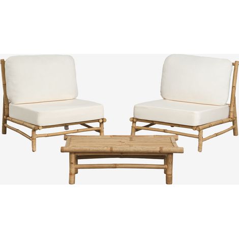 Set da giardino con 2 poltrone e tavolino rettangolare 75x40 cm in bambù Isendra SKLUM (1/5)