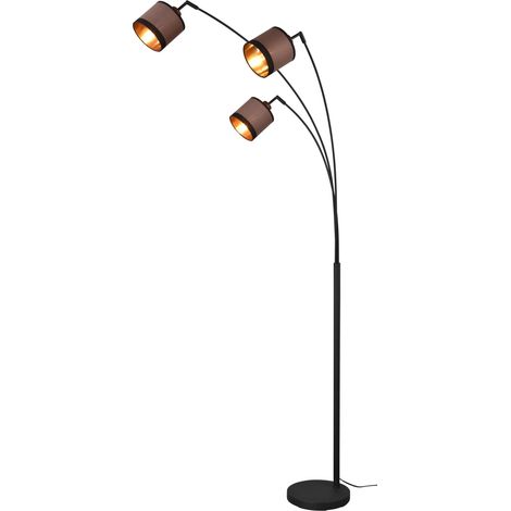 Lampadaire, métal noir mat, abat-jour tissu taupe/noir/doré, excl. 3x E14 (1/5)