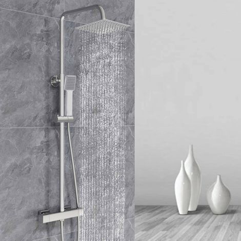 Colonne de Douche Thermostatique OCEAN Ensemble de Douche Chromé Système de Douche en Laiton et Inox 304 Kit de Douche Réglable 72-125 cm
