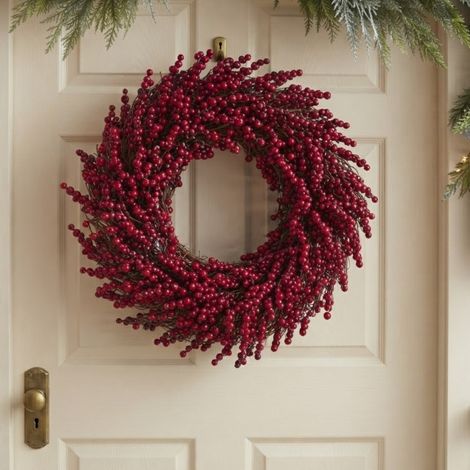 Large Artificial Festive Red Berry Wreath (1/2)