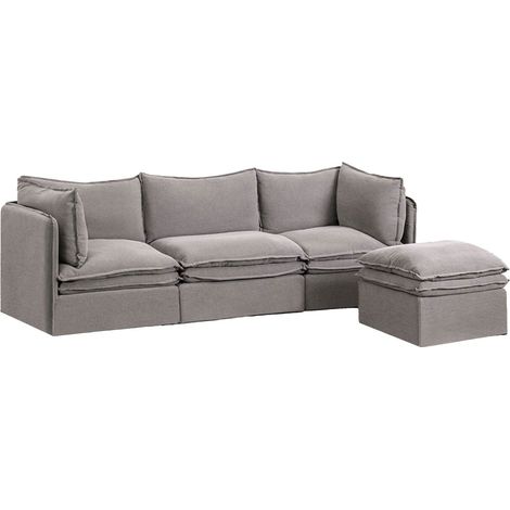 Divano componibile Grace a 3 pezzi e pouf in lino e cotone SKLUM            