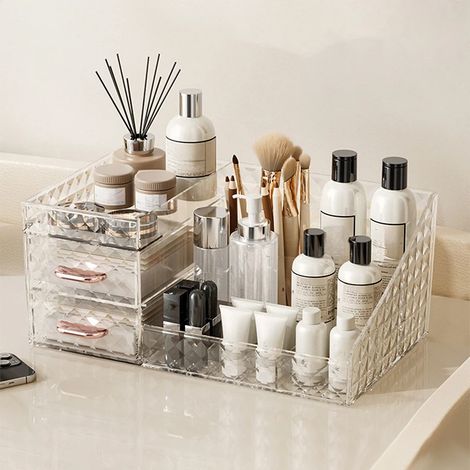 Boîte de rangement cosmétique grande capacité (transparente) avec tiroir transparent (1/2)