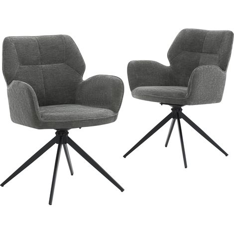Chaise de salle à manger pivotante en tissu velouté gris foncé avec pieds métal, lot de 2 (1/5)