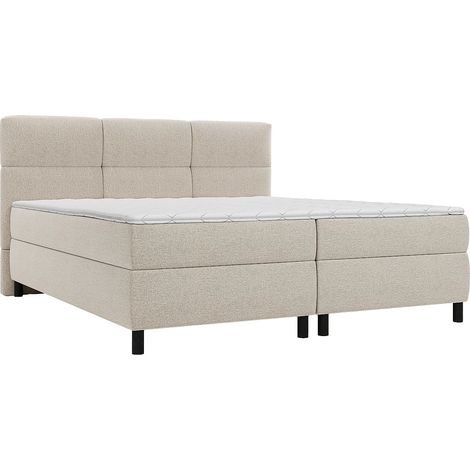 Set completo boxspring testata trapuntata + reti + materasso + topper 2 x 80 x 200 cm Tessuto Beige - LODI di PALACIO (1/4)