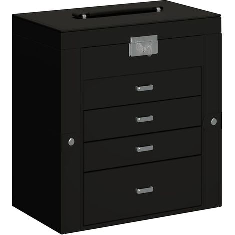 Boîte à bijoux 5 niveaux avec miroir verrouillable noir (1/5)